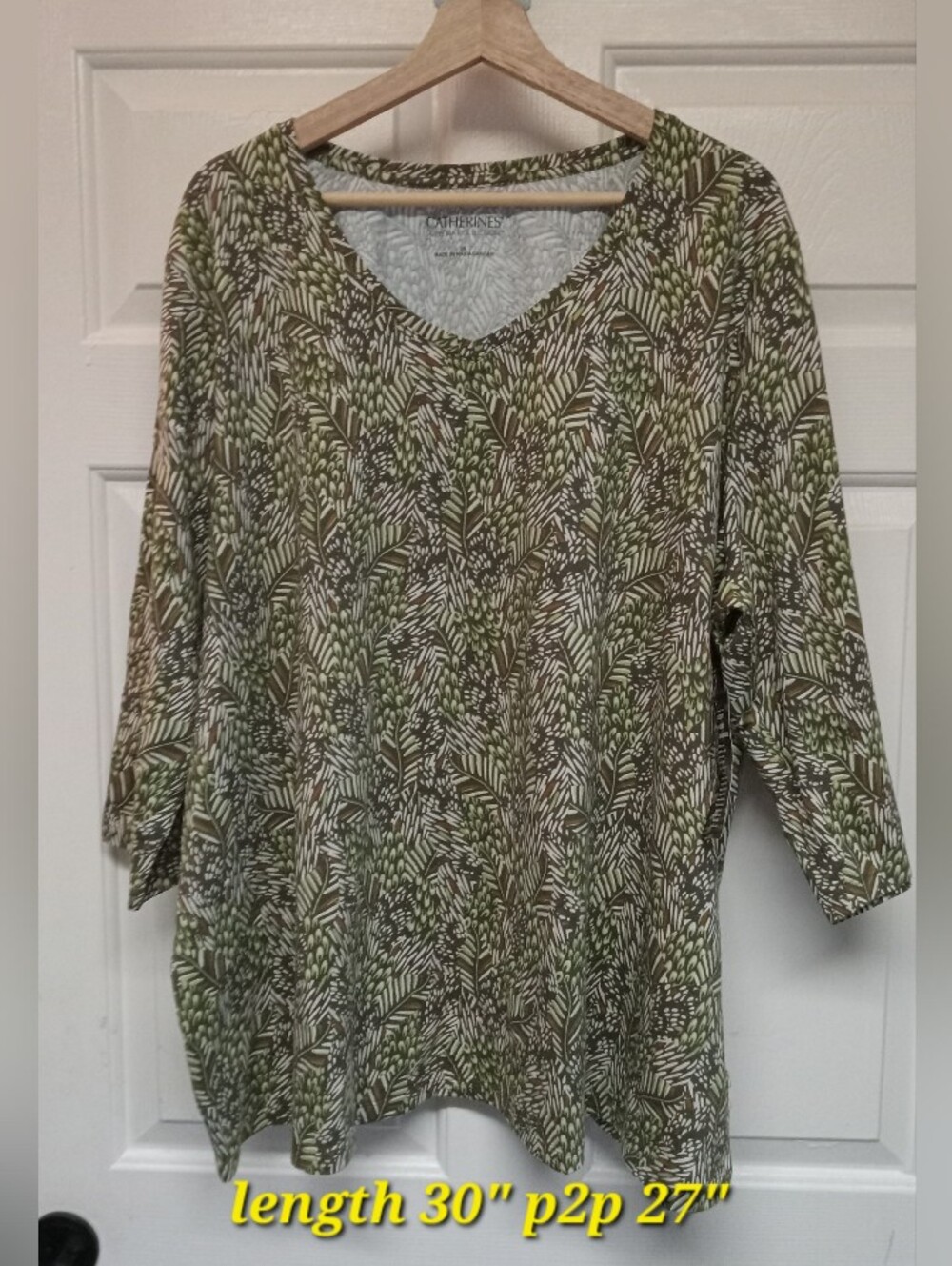 Catherines Olive Leaf Print V-Neck Tunic